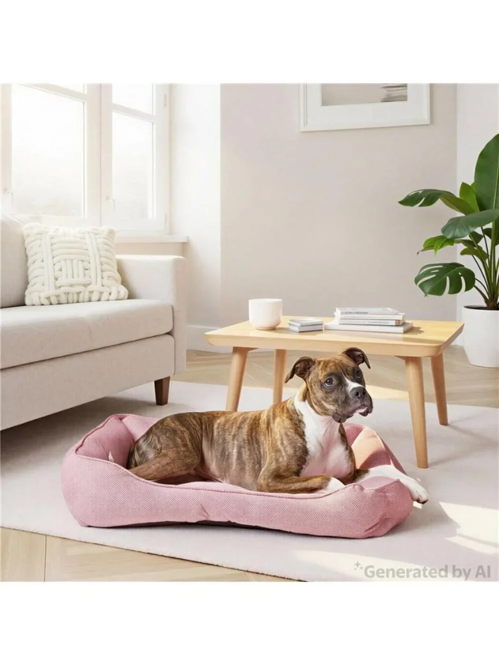Large Flannel Waffle Texture Bolster Cat or Dog Bed, Pink, 27